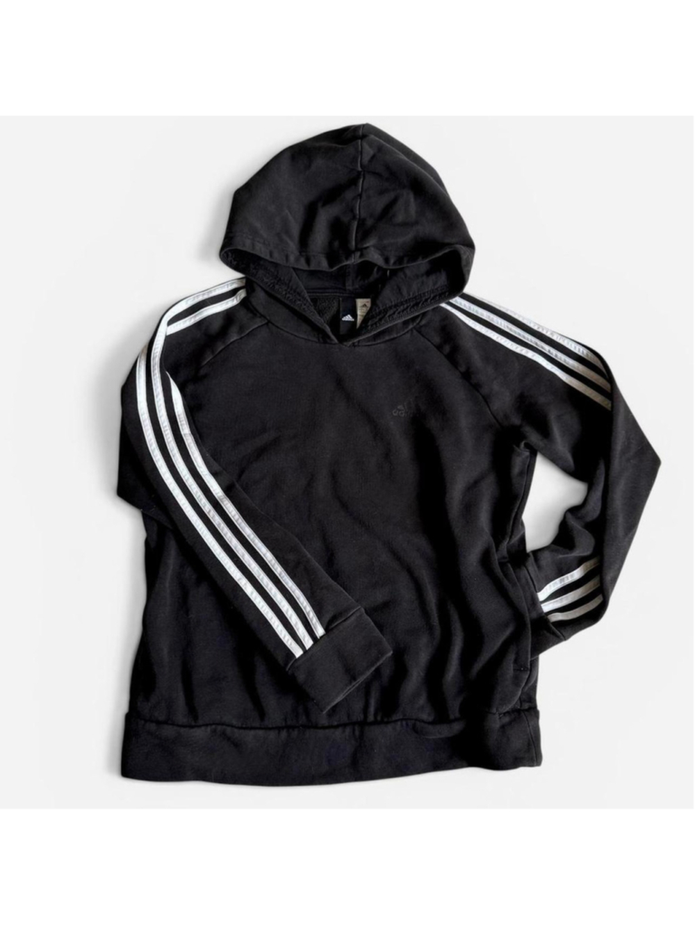 Adidas women’s black hoodie with white 3 stripes